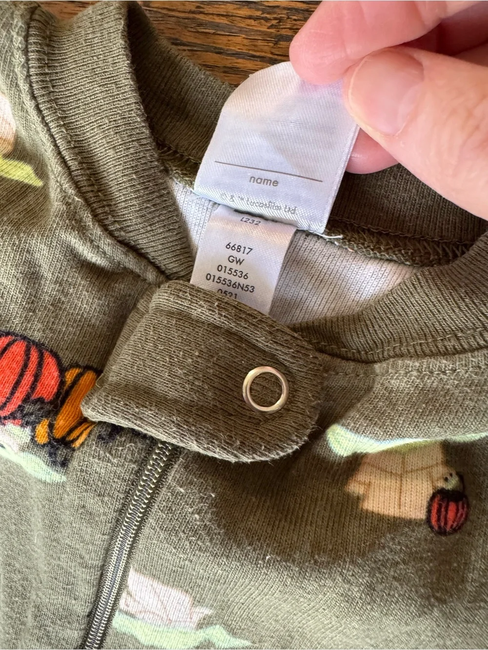 Hanna Andersson Olive Green Baby Yoda Pumpkin Kids One-Piece Footie